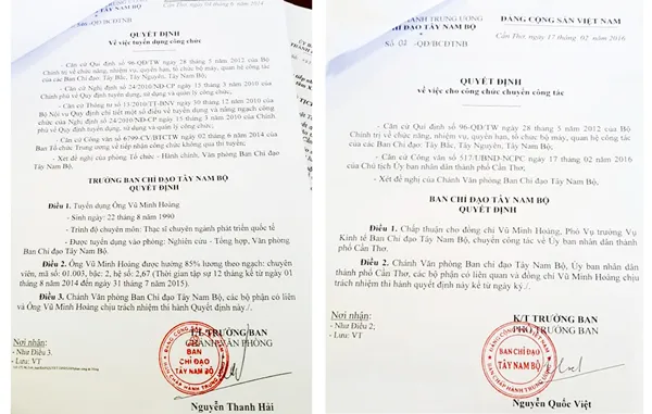 Báo cáo vụ bổ nhiệm cán bộ ở BCĐ Tây Nam bộ